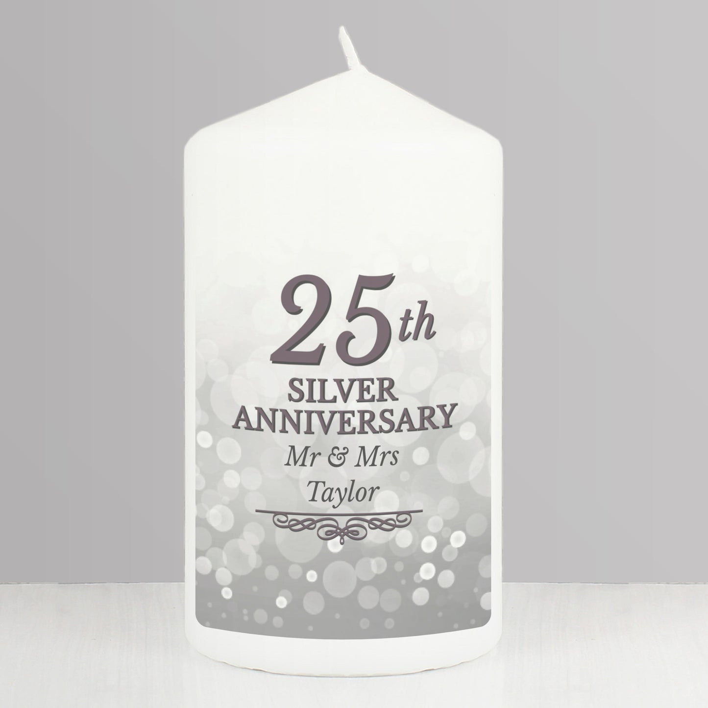 Personalised 25th Silver Anniversary Pillar Candle