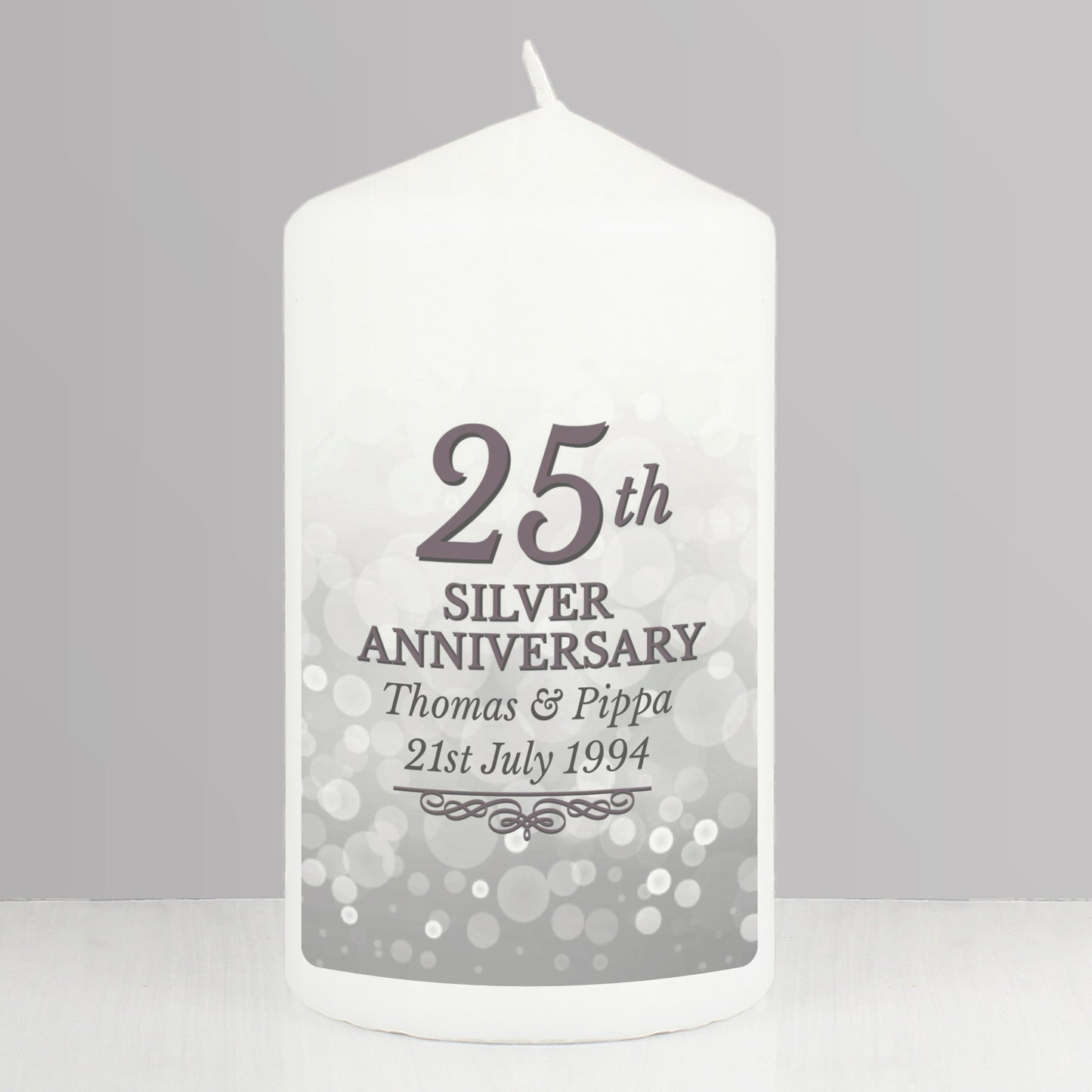 Personalised 25th Silver Anniversary Pillar Candle