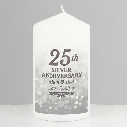 Personalised 25th Silver Anniversary Pillar Candle