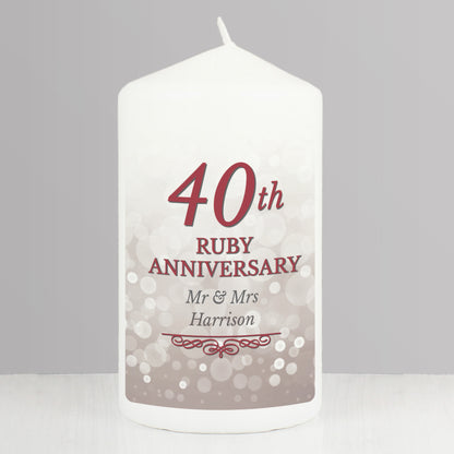 Personalised 40th Ruby Anniversary Pillar Candle