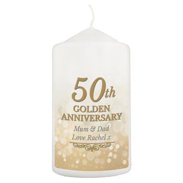 Personalised 50th Golden Anniversary Pillar Candle