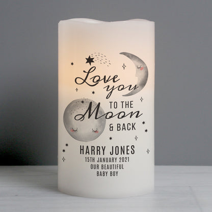 Personalised Baby To The Moon and Back LED Candle