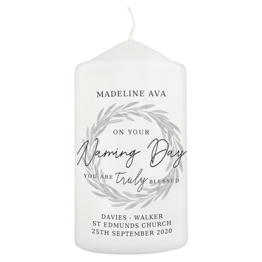 Personalised Truly Blessed Naming Day Pillar Candle