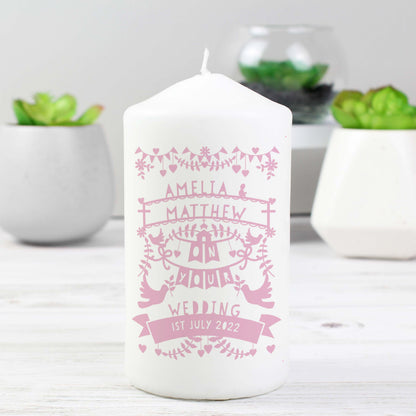 Personalised Pink Papercut Style Pillar Candle