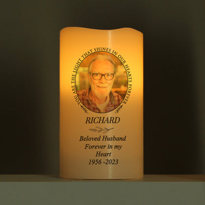 Personalised Light In Our Hearts Photo Upload LED Candle