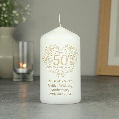 Personalised 50th Golden Wedding Anniversary Pillar Candle