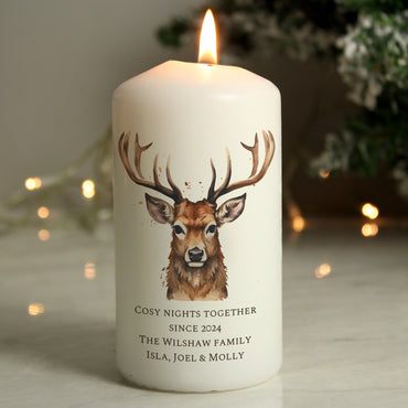 Personalised Watercolour Stag Pillar Candle