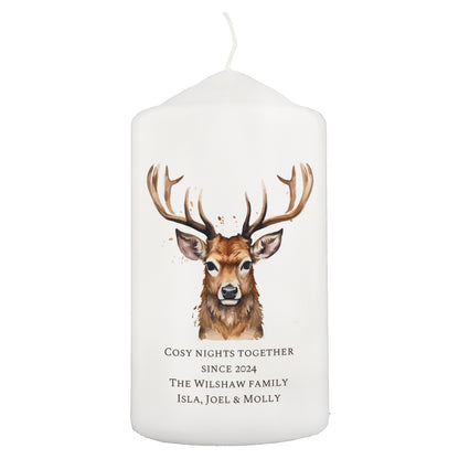 Personalised Watercolour Stag Pillar Candle