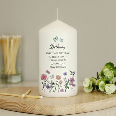 Personalised Wild Flowers Pillar Candle