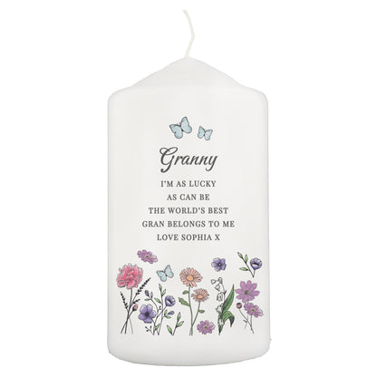 Personalised Wild Flowers Pillar Candle