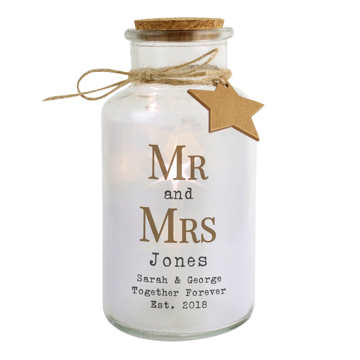 Personalised Mr & Mrs LED Glass Jar