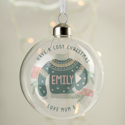 Personalised Cosy Christmas Glass Bauble