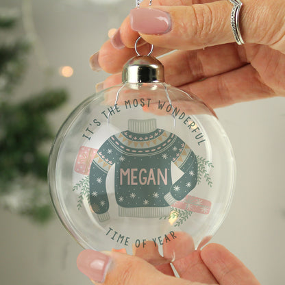 Personalised Cosy Christmas Glass Bauble