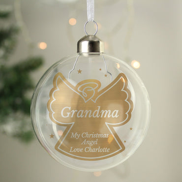 Personalised Gold Angel Name Only Glass Bauble