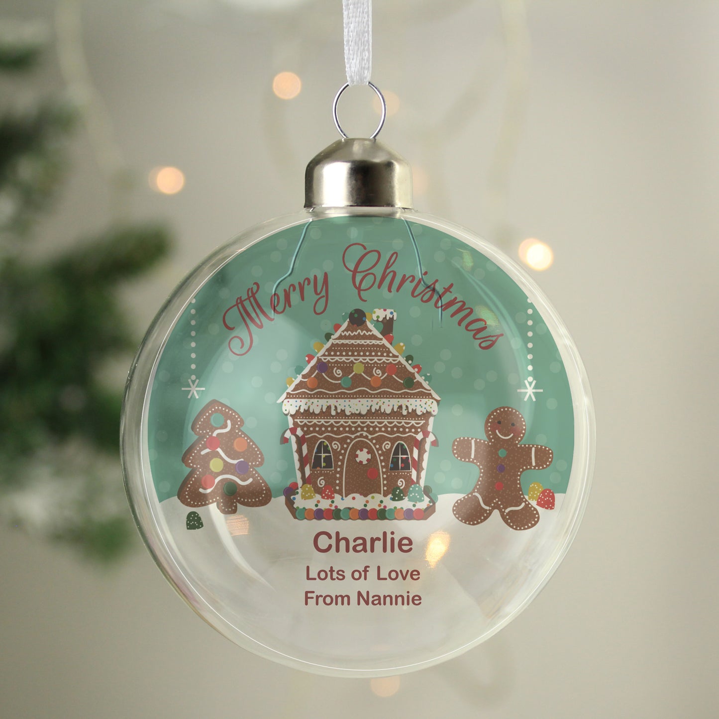 Personalised Gingerbread House Christmas Glass Bauble