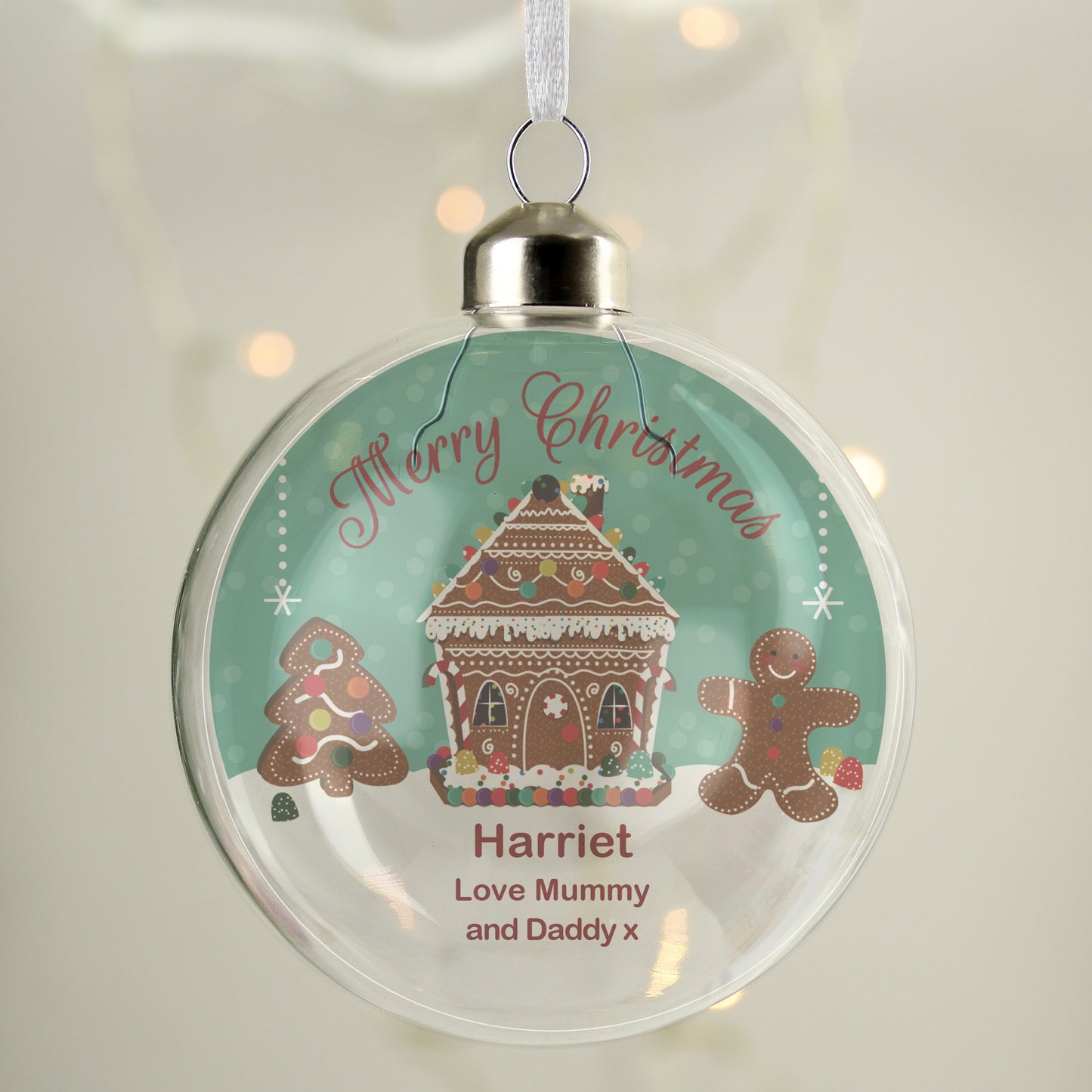 Personalised Gingerbread House Christmas Glass Bauble