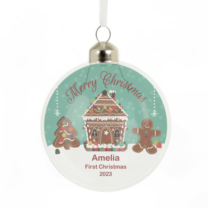 Personalised Gingerbread House Christmas Glass Bauble