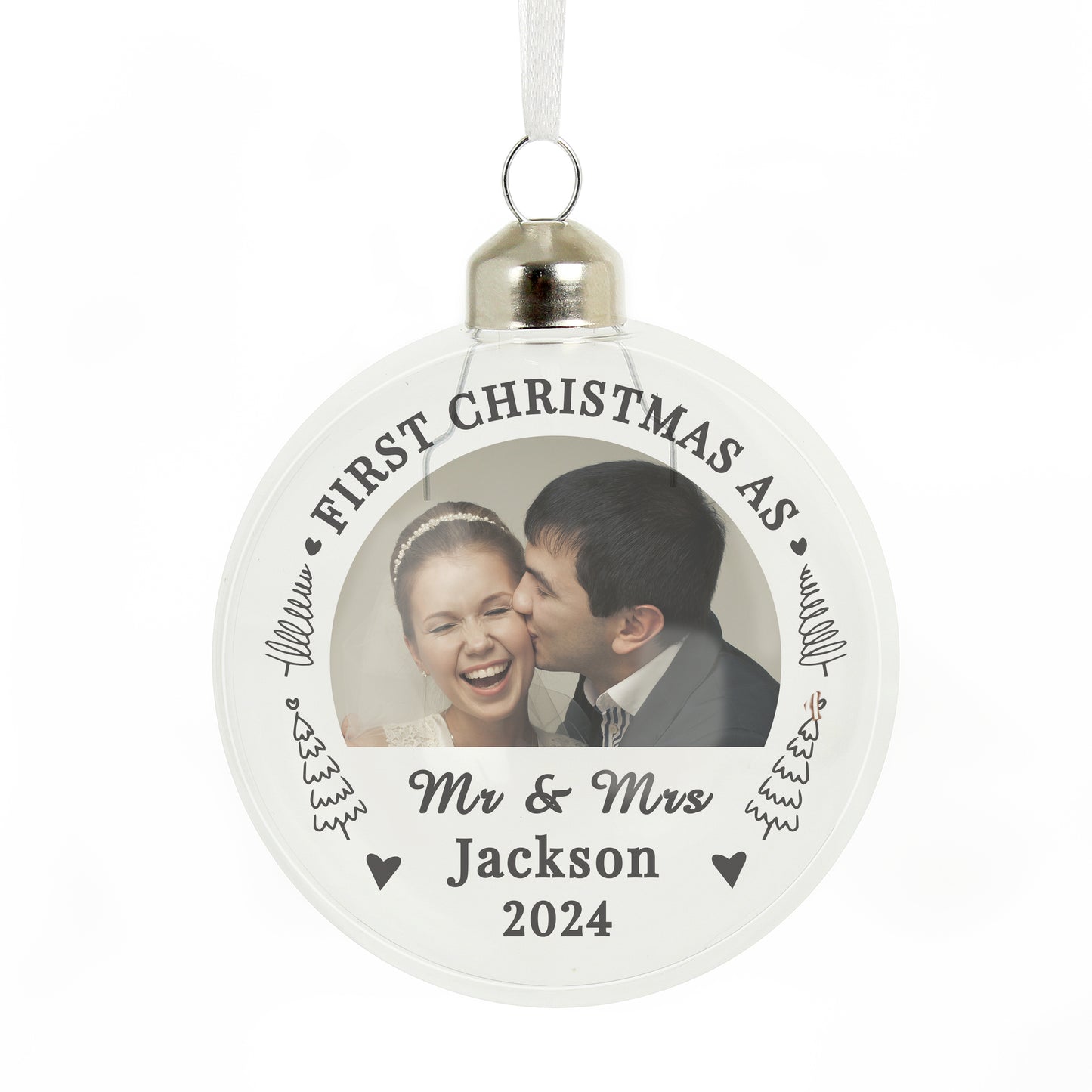 Personalised First Married Christmas Photo Upload Glass Bauble