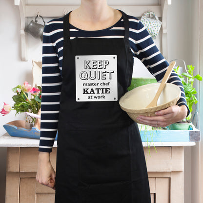 Personalised Keep Quiet Black Apron