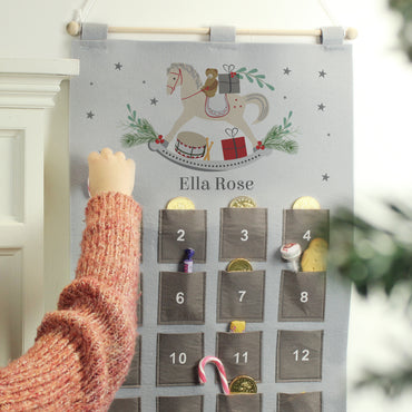 Personalised Rocking Horse Advent Calendar In Silver Grey