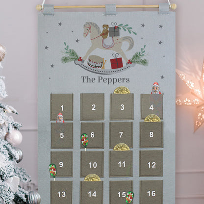 Personalised Rocking Horse Advent Calendar In Silver Grey