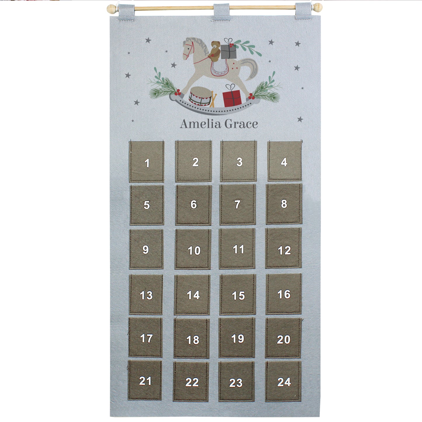 Personalised Rocking Horse Advent Calendar In Silver Grey