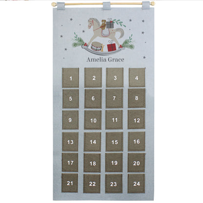 Personalised Rocking Horse Advent Calendar In Silver Grey