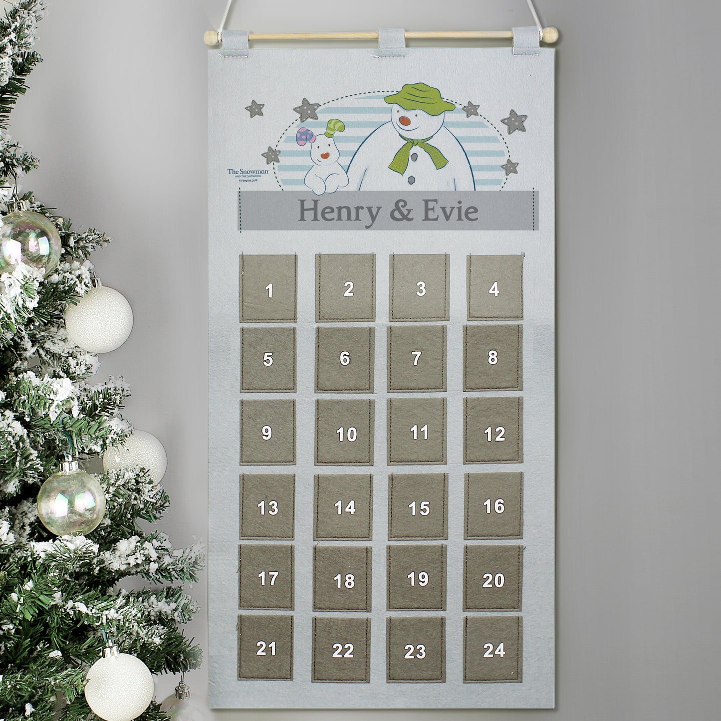 Personalised The Snowman Advent Calendar In Silver Grey