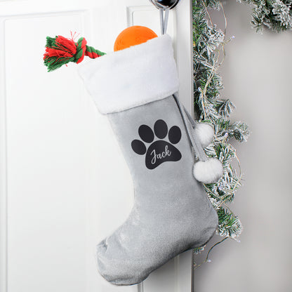 Personalised Paw Print Silver Grey Stocking