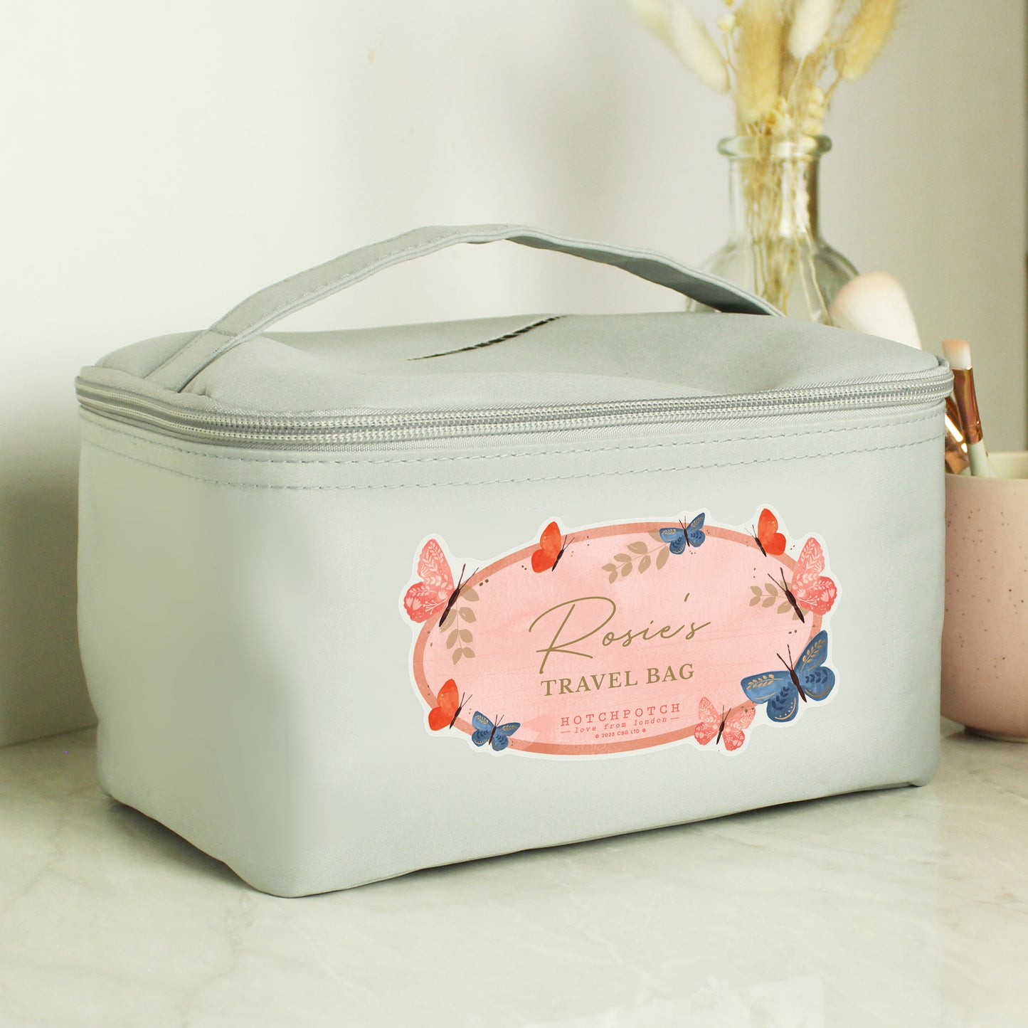 Personalised Hotchpotch Butterfly Grey Toiletry Bag