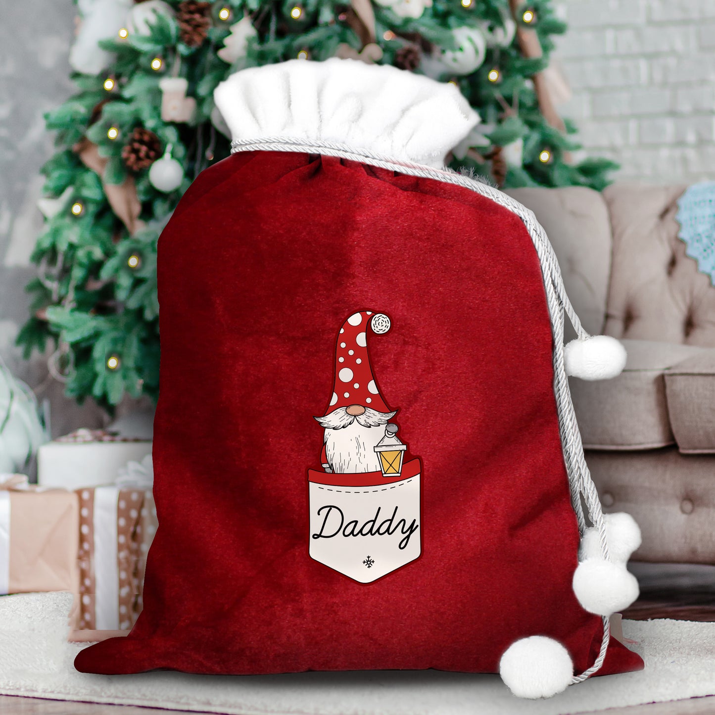 Personalised Gonk Family Red Christmas Sack - Male