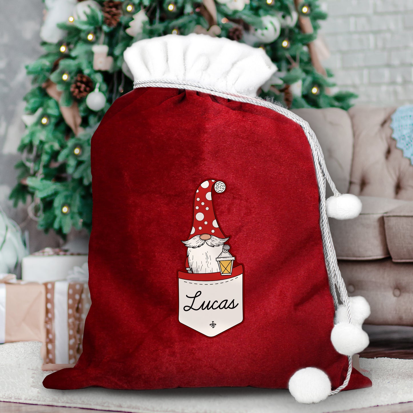 Personalised Gonk Family Red Christmas Sack - Male