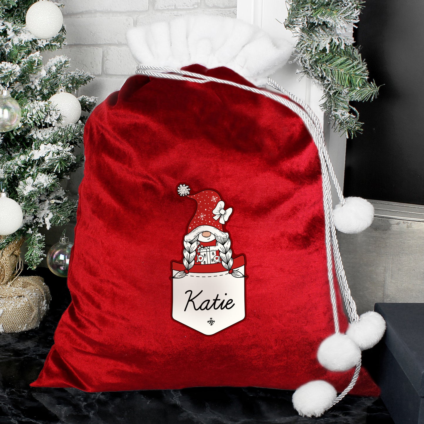 Personalised Gonk Family Red Christmas Sack - Girl