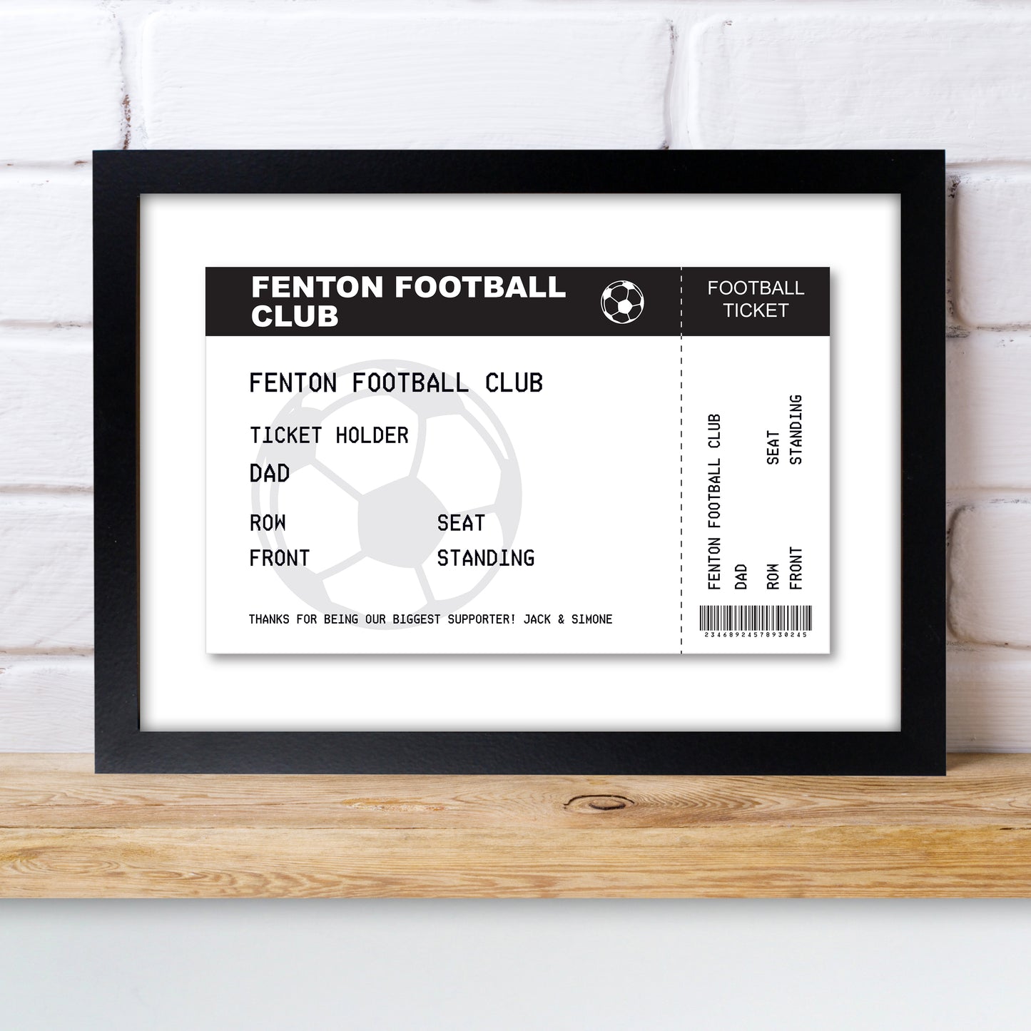 Personalised Football Ticket A4 Black Framed Print