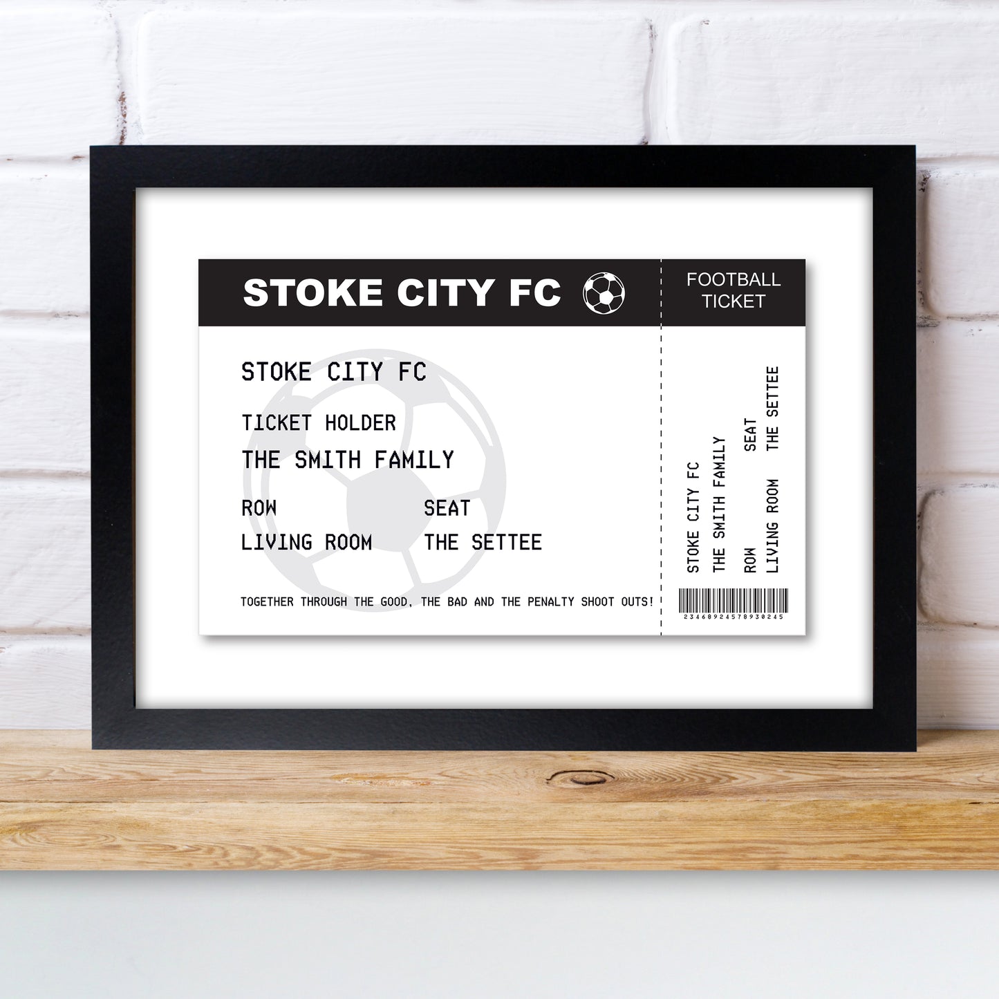 Personalised Football Ticket A4 Black Framed Print