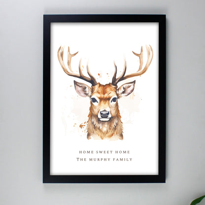 Personalised Watercolour Stag A4 Framed Print