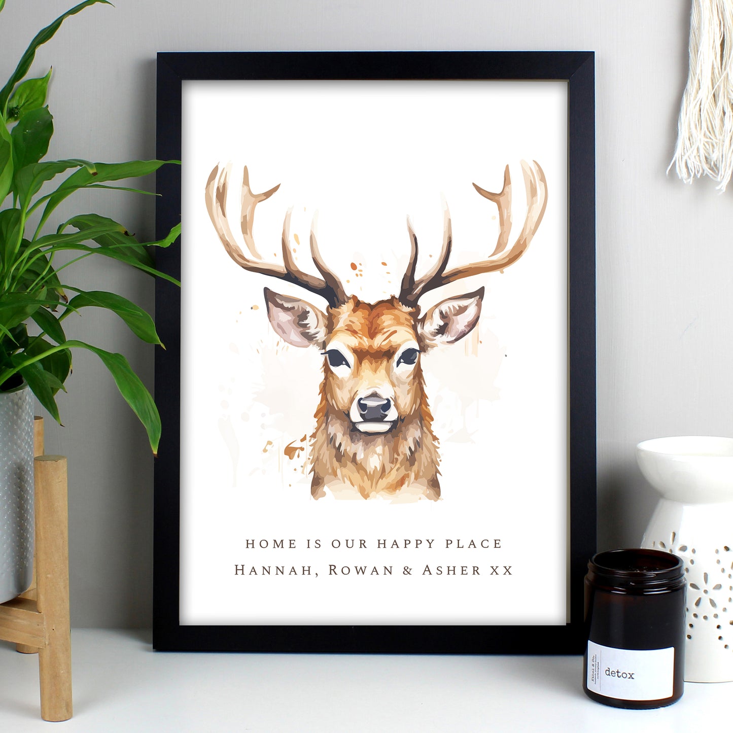 Personalised Watercolour Stag A4 Framed Print