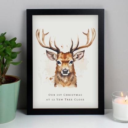 Personalised Watercolour Stag A4 Framed Print