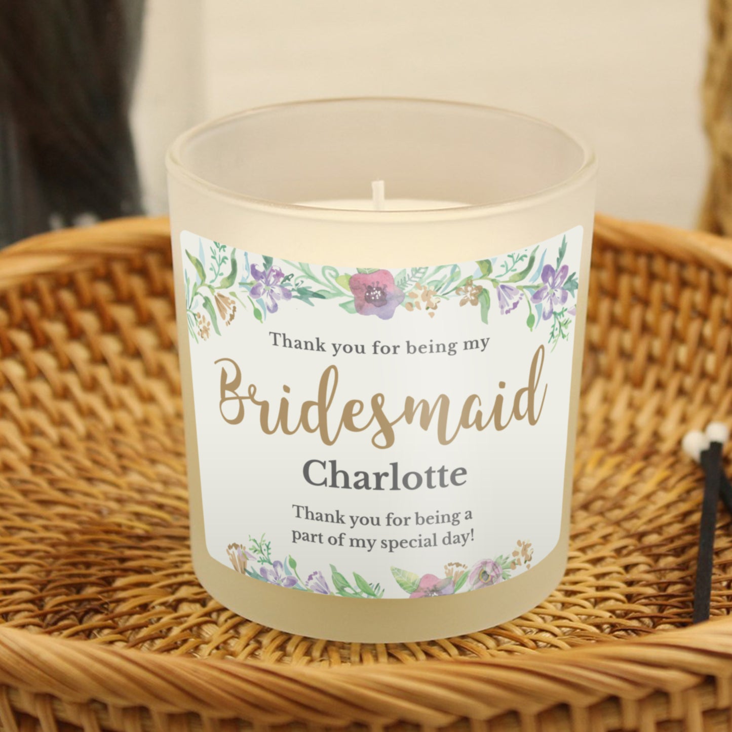 Personalised Bridesmaid 'Floral Watercolour Wedding' Scented Jar Candle