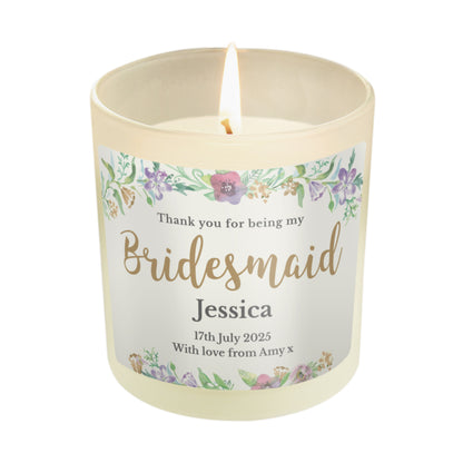 Personalised Bridesmaid 'Floral Watercolour Wedding' Scented Jar Candle