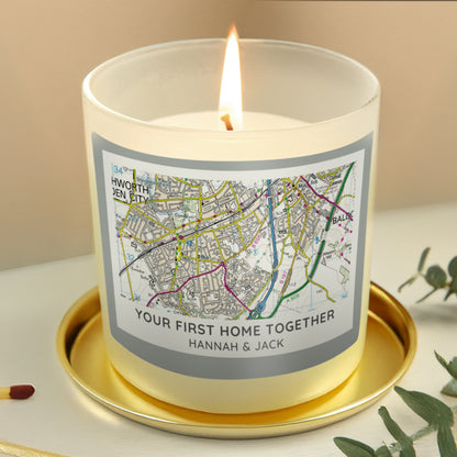 Personalised Present Day Map Compass Scented Jar Candle