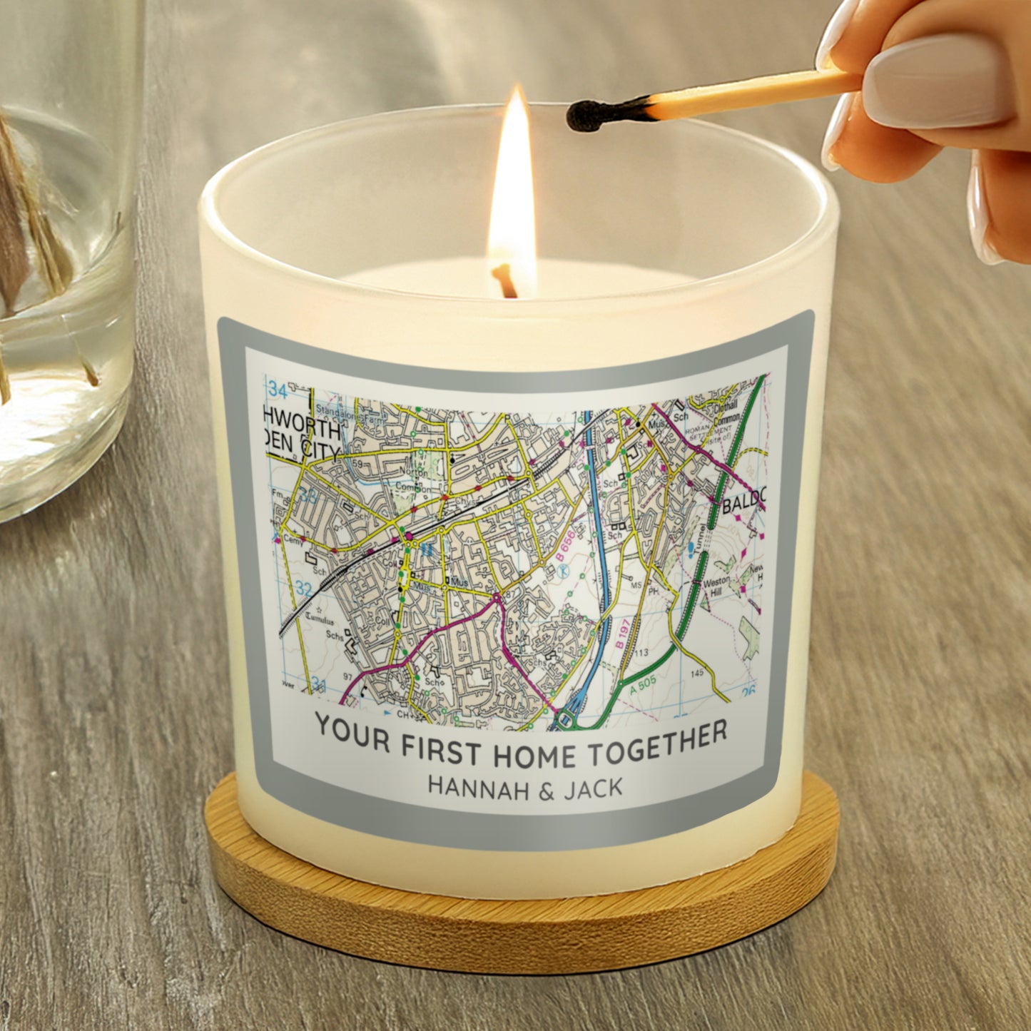 Personalised Present Day Map Compass Scented Jar Candle