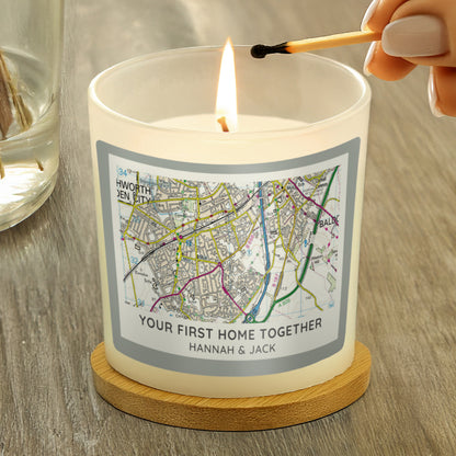 Personalised Present Day Map Compass Scented Jar Candle