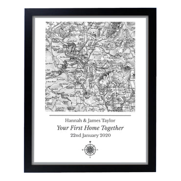 Personalised 1805 - 1874 Old Series Map Compass Black Framed Print