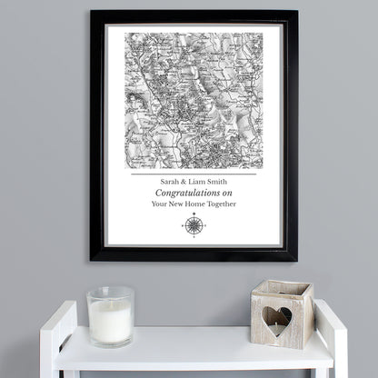 Personalised 1805 - 1874 Old Series Map Compass Black Framed Print