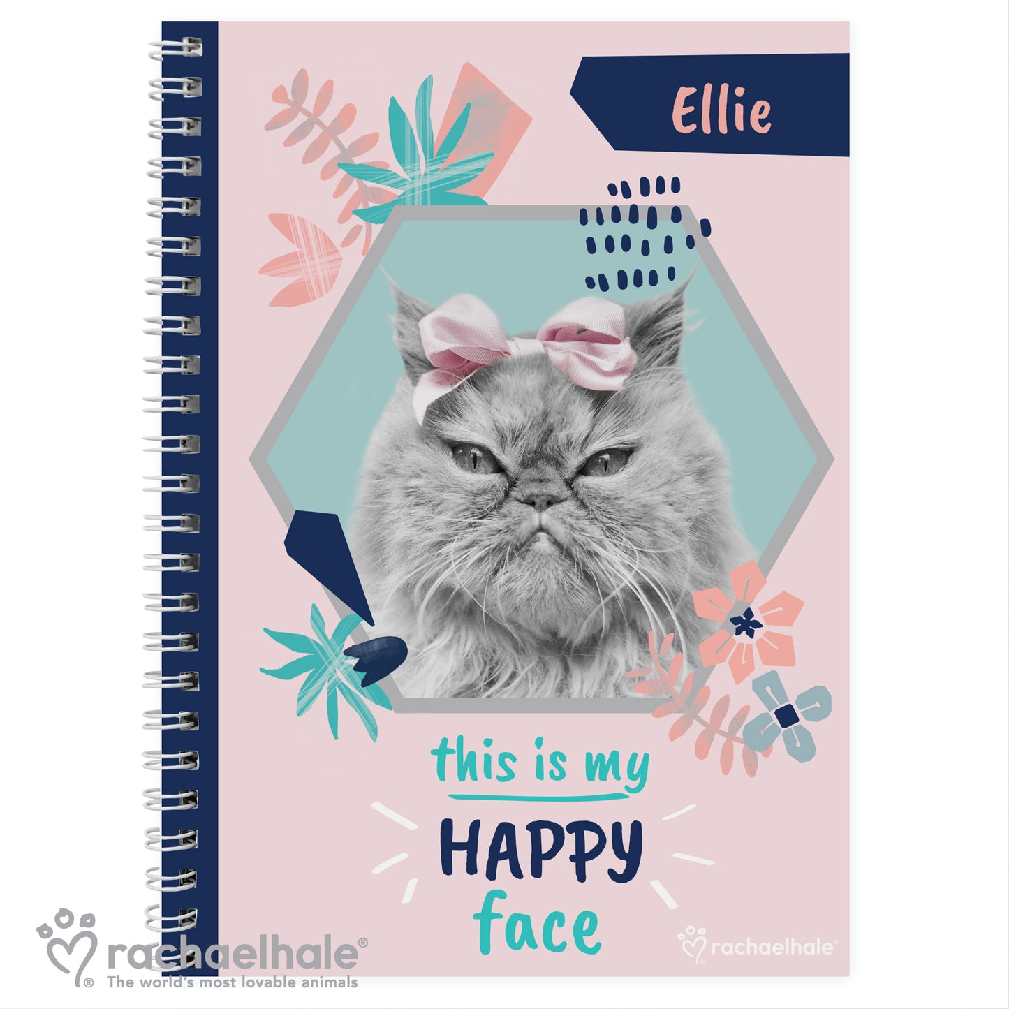 Personalised Rachael Hale 'Happy Face' Cat A5 Notebook