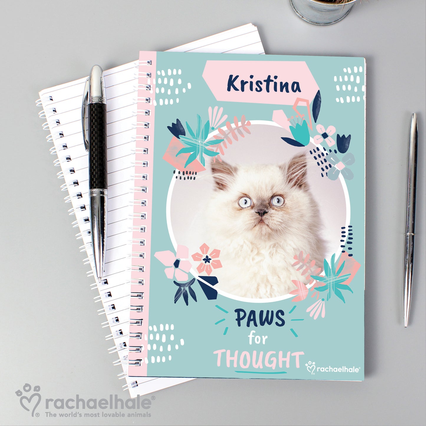 Personalised Rachael Hale 'Paws for Thought' Cat A5 Notebook