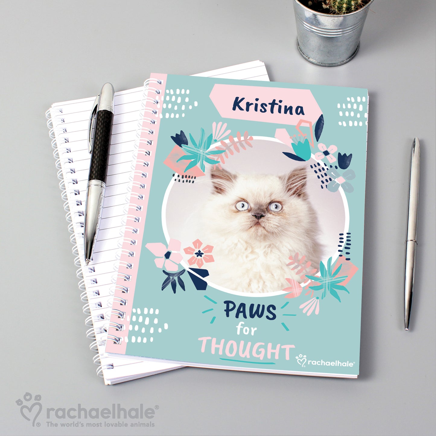 Personalised Rachael Hale 'Paws for Thought' Cat A5 Notebook