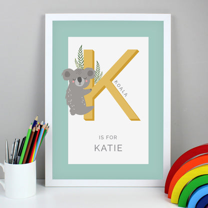 Personalised Animal Alphabet A3 White Framed Print