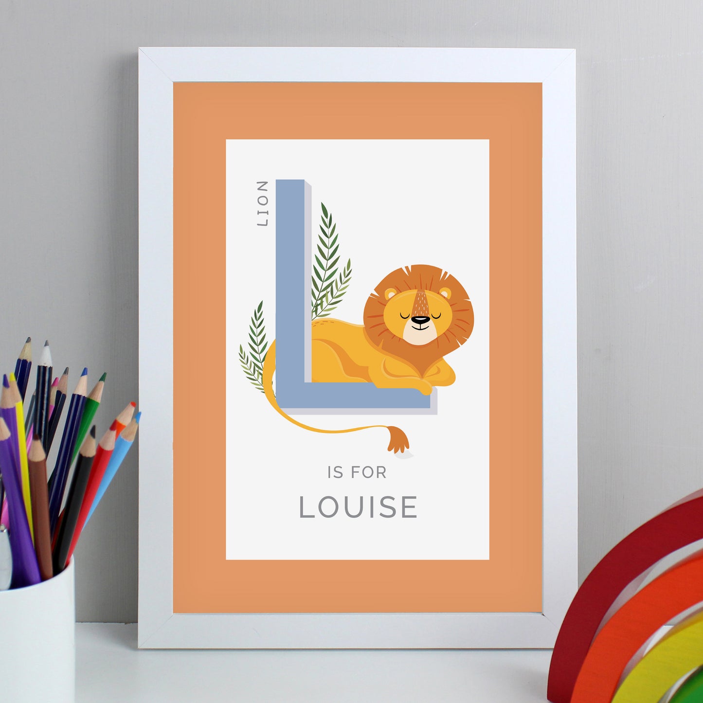 Personalised Animal Alphabet A4 White Framed Print